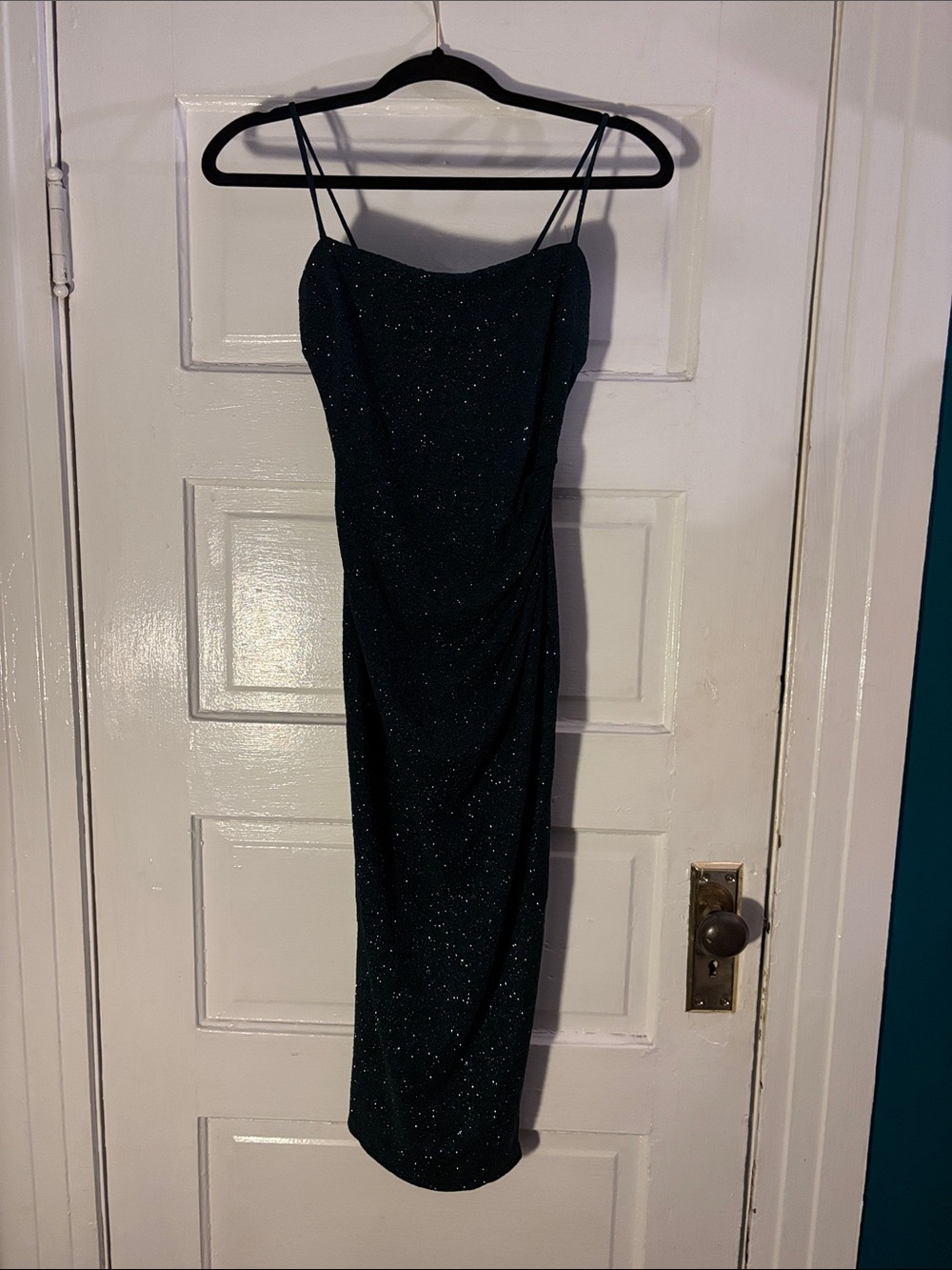 Sparkle Sheath Slip Dress with Spaghetti Straps - Forest Green